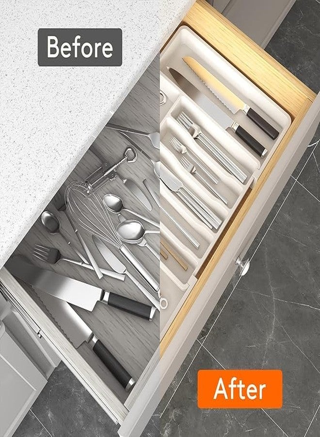 Aroja Expandable Kitchen Drawer Organizer, 8-Slot BPA-Free Plastic Utensil Tray, Adjustable Flatware and Cutlery Holder for Spoons, Forks, and Knives, Kitchen Storage and Organization (White) - Image 5