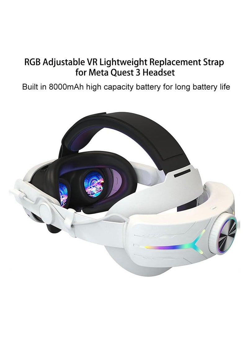 بطارية 8000 مللي أمبير في الساعة لـ Meta Oculus Quest 3 حزام للرأس لشحن سماعة الرأس VR RGB ملحقات Elite Headstrap (أبيض) - Image 2