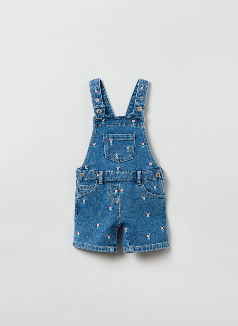 Ovs OVS Denim Dungarees With Small Flowers Embroidery