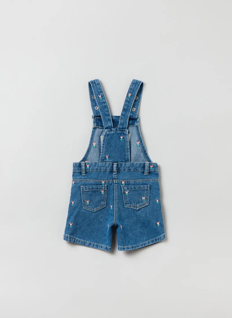 Ovs OVS Denim Dungarees With Small Flowers Embroidery