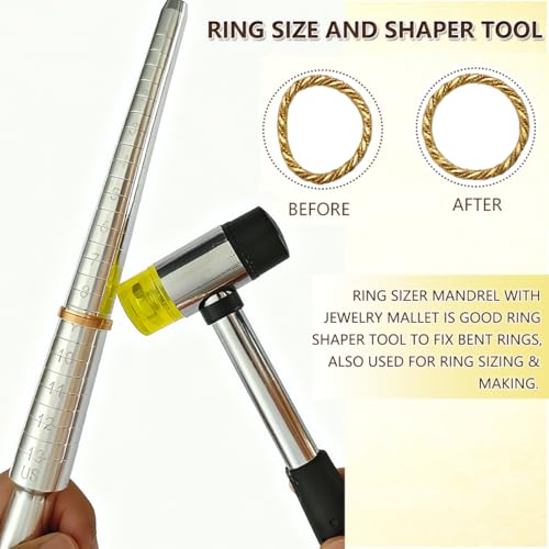 EJOQSON Ring Sizer Measuring Tool Ring Sizing Kit Ring Size Measurer Metal Jewelry Ring Mandrel and Mallet Finger Ring Shaper to Fix Bent Rings Fixer Reshaper Tool (10-Ring Size Shaper Tool) - Image 2