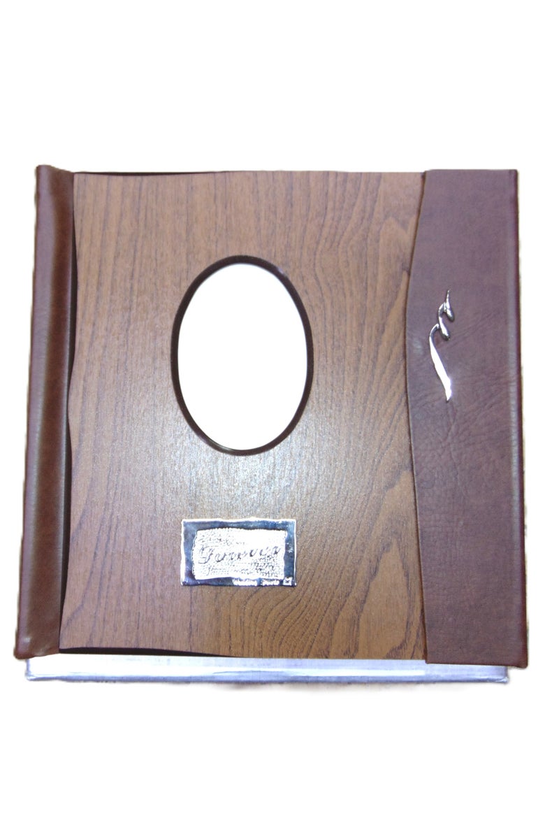Pioneer Luxury Wooden & Brown Leather Photo Album - Oval Personal Photo Frame, 20x25 cm, 40 Pages - Image 1