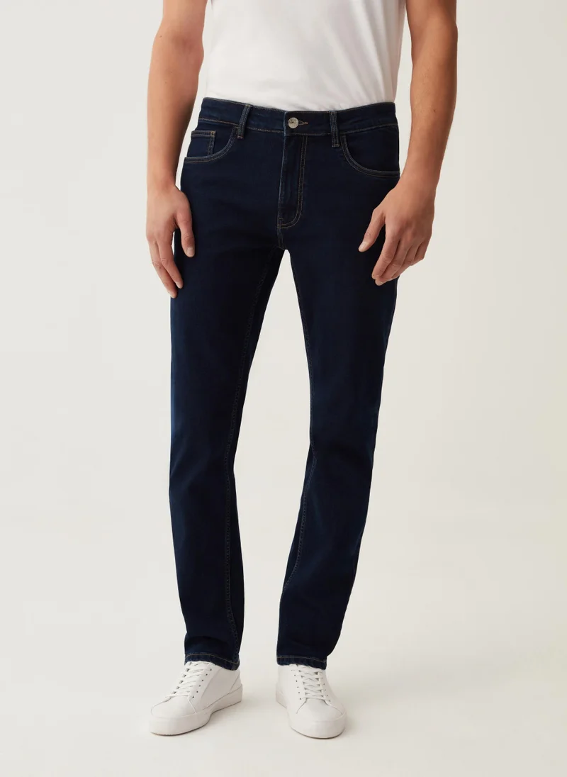 Ovs Slim-fit cross-hatch cotton jeans