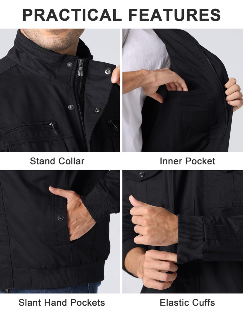 CRYSULLY Men's Casual Lightweight Long Sleeve Full Zip Up Jackets With Shoulder Straps Cotton Bomber Coat - Image 5