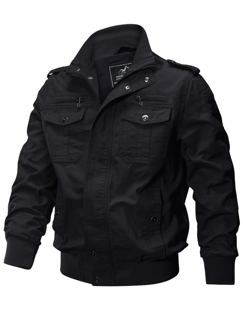 CRYSULLY Men's Casual Lightweight Long Sleeve Full Zip Up Jackets With Shoulder Straps Cotton Bomber Coat - Image 2