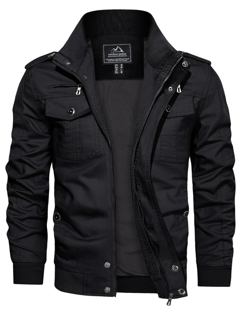CRYSULLY Men's Casual Lightweight Long Sleeve Full Zip Up Jackets With Shoulder Straps Cotton Bomber Coat - Image 1