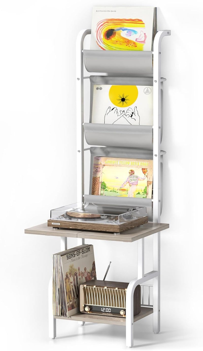 Keebofly Record Player Stand with Vinyl Storage, Record Player Table with Vinyl Record Storage up to 200 Albums, Turntable Stand with Record Holder Vinyl Display Shelf, Record Player Cabinet Organizer Rack - Image 1
