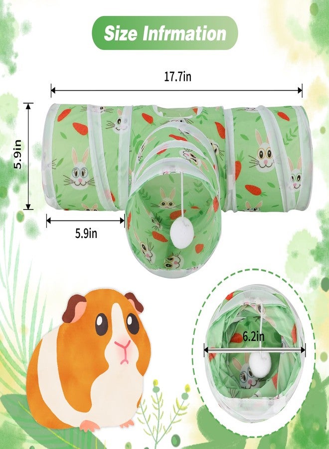 Rypet Guinea Pig Tunnel 3 Way Collapsible Small Pet Tunnels and Tubes with Interactive Ball for Baby Rabbit Ferret Hamster Chinchilla Hedgehog Hiding and Resting-Green - Image 2