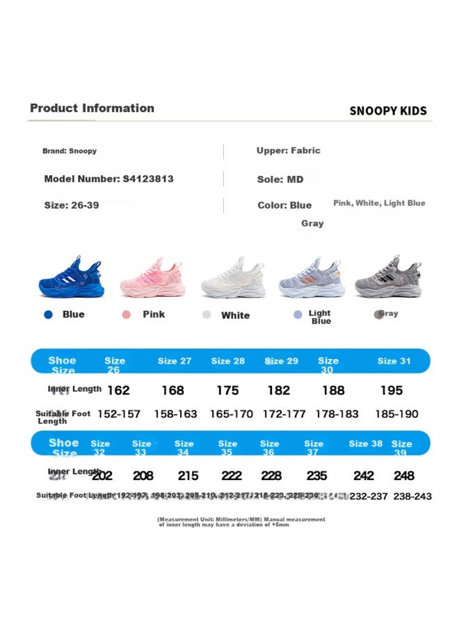 Snoopysnoopy Kids' Summer Flyknit Breathable Running Shoes For Boys And Girls White Shoes 3813 Light Blue Size 32