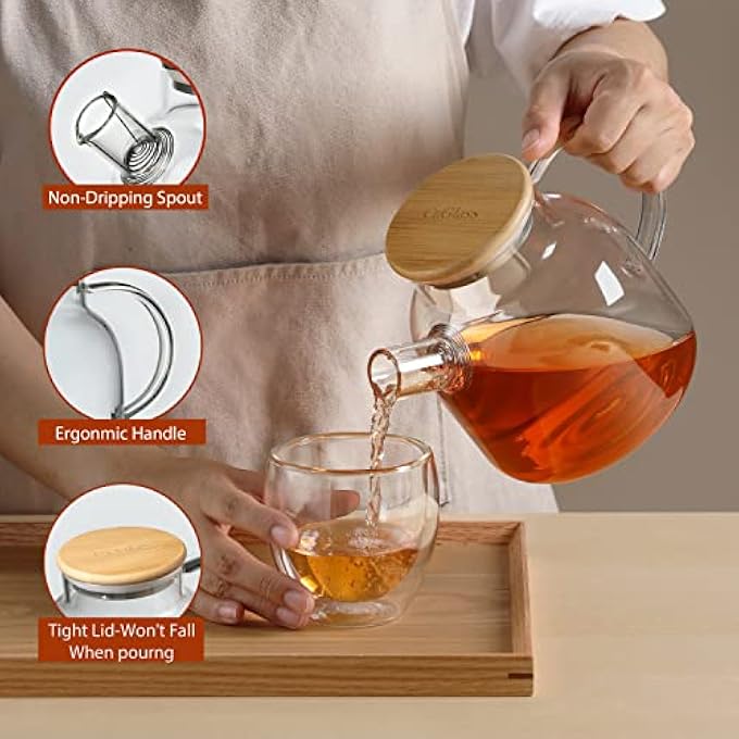 CnGlass Glass Teapot Stovetop Safe406Oz Clear Teapots With Removable Filter SpoutTeapot For Loose Leaf And Blooming Tea - Image 4