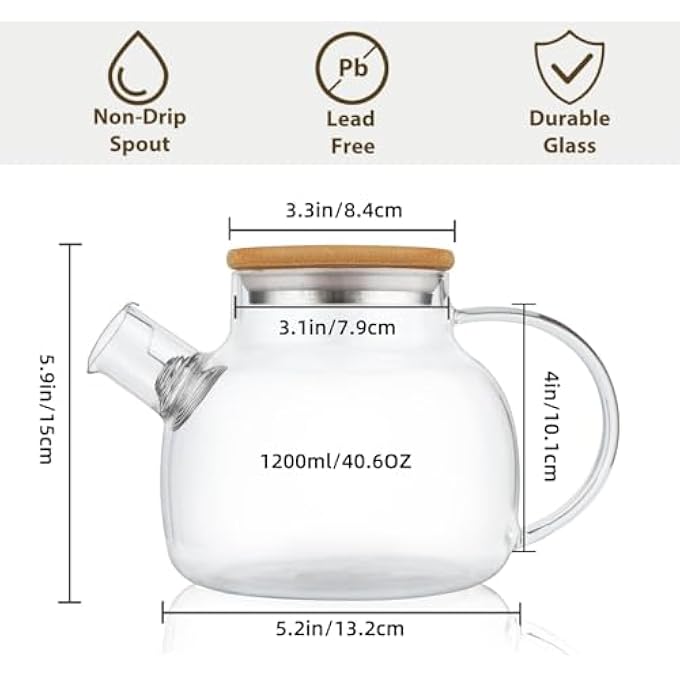 CnGlass Glass Teapot Stovetop Safe406Oz Clear Teapots With Removable Filter SpoutTeapot For Loose Leaf And Blooming Tea - Image 3