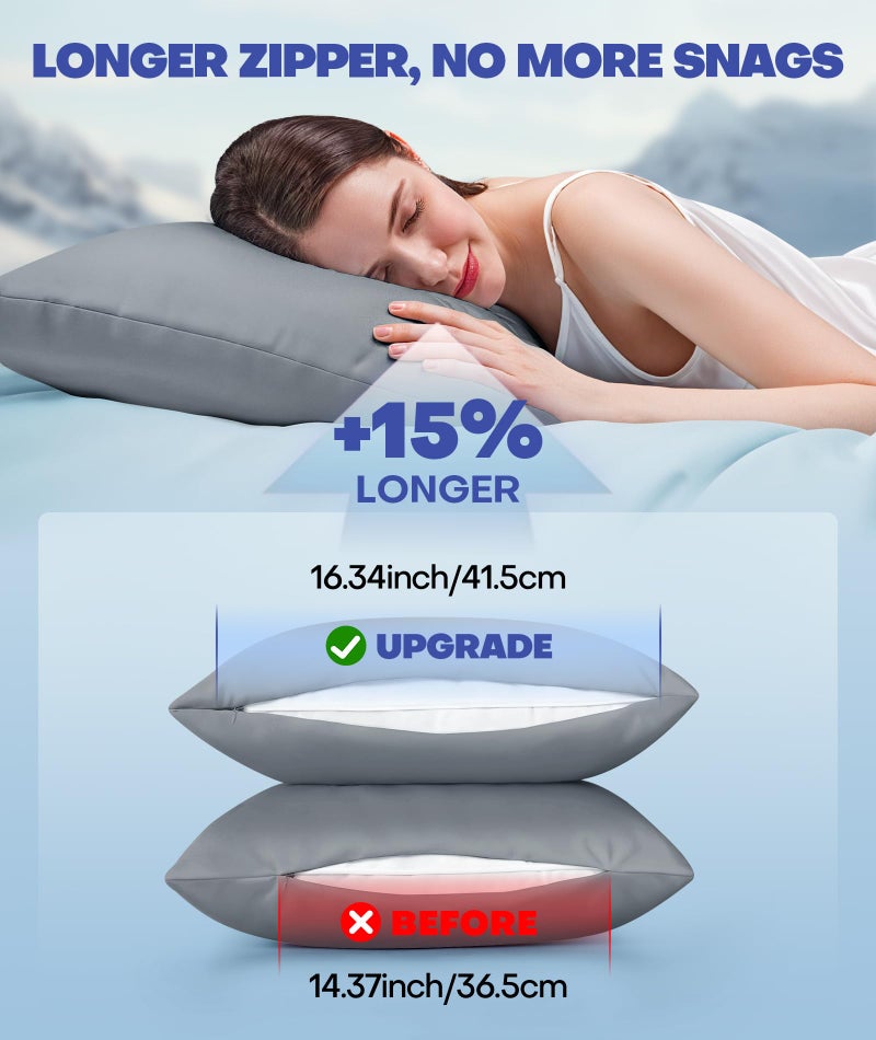 Rifens Ice Cooling Pillowcase for Hot Sleepers, Instantly Cool, Stay Cold All Night, Softer Than Silk Pillow Cases, Pillow Covers with Invisible Zipper, Gift for Men & Women - Standard, Light Gray (1 Pack) - Image 5