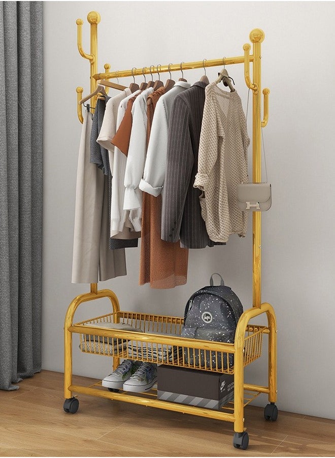 ZCM-HAPPY Double Layer Clothes Rack with Bottom Shoe Storage Shelf, Floor Standing, Moveable Coat Rack with Clothes Rod and Hanging Hooks, Cactus Style Design and Mobility Wheels for Household Indoor Use 80cm  - Image 1
