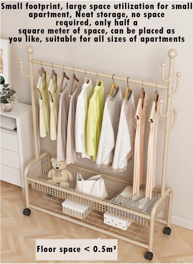 Double Layer Clothes Rack with Bottom Shoe Storage Shelf, Floor Standing, Moveable Coat Rack with Clothes Rod and Hanging Hooks, Cactus Style Design and Mobility Wheels for Household Indoor Use 80cm - pzsku/ZC2613555C60E8B61C567Z/45/_/1730277652/b6336261-9c77-4613-9ba9-ac0d798bc2cc