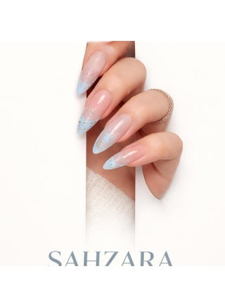 Blue Star Gradient French Tip Press On Nails | 30PCS Long Coffin Shape Reusable ABS Nail Set | Premium Glossy Sparkle Finish | Enhanced Size Variety for Perfect Fit | Durable Scratch-Resistant Waterproof Nails | Salon-Quality Elegant Nail Art for Party, Daily Wear & Gift - view 3
