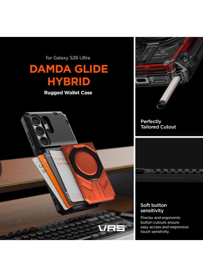 VRS Design Damda Glide Hybrid Samsung Galaxy S26 ULTRA (2026) Case Magnetic Mount Kickstand with Semi Auto Card Holder Slot [3-4 Cards] - Black (NO Wireless Charging) - Image 3