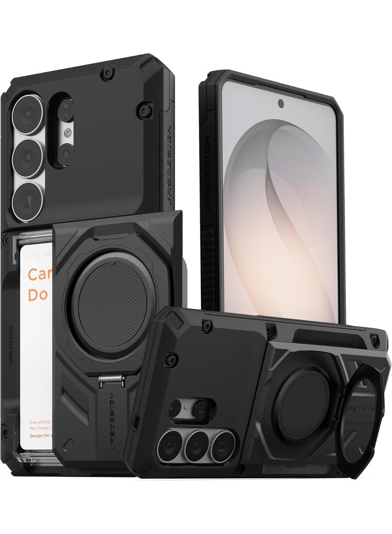 VRS Design Damda Glide Hybrid Samsung Galaxy S26 ULTRA (2026) Case Magnetic Mount Kickstand with Semi Auto Card Holder Slot [3-4 Cards] - Black (NO Wireless Charging) - Image 1