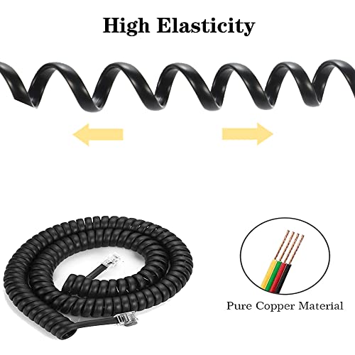 LanSenSu 5 Pack Phone Cord Landline8Ft Uncoiled / 1.4Ft Coiled Landline Phone Handset Cable RJ9 4P4C Telephone Accessory- Black - Image 2