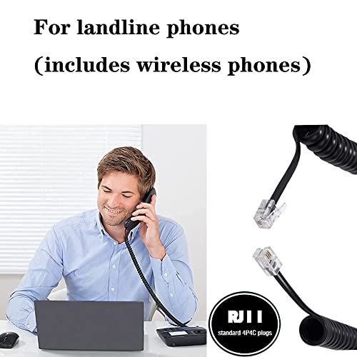 LanSenSu 5 Pack Phone Cord Landline8Ft Uncoiled / 1.4Ft Coiled Landline Phone Handset Cable RJ9 4P4C Telephone Accessory- Black - Image 5
