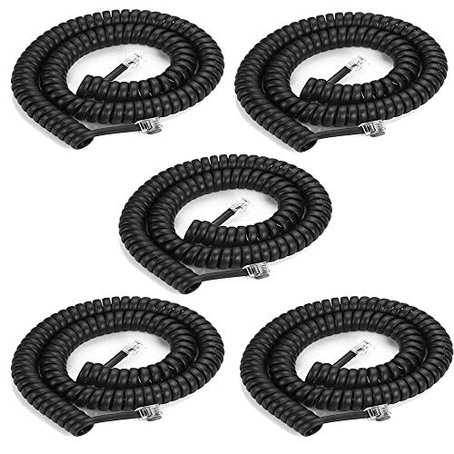 LanSenSu 5 Pack Phone Cord Landline8Ft Uncoiled / 1.4Ft Coiled Landline Phone Handset Cable RJ9 4P4C Telephone Accessory- Black - Image 1
