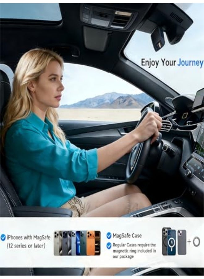 حامل هاتف مغناطيسي للسيارة MagSafe، حامل جوال قابل للطي والدوران 360 درجة مع 17 مغناطيس قوي وقاعدة شفط فراغية، حامل هاتف مغناطيسي قابل للتعديل مع حلقة مغناطيسية، حامل بدون استخدام اليدين للآيفون والأندرويد للوحة القيادة والمكتب والمرآة والأسطح الملساء - Image 5
