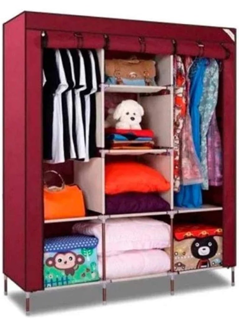 بلومنغ تايم خزانة ملابس بسيطة غير منسوجة، سهلة التركيب، مزودة بقسم تخزين، لون عنابي - Image 3