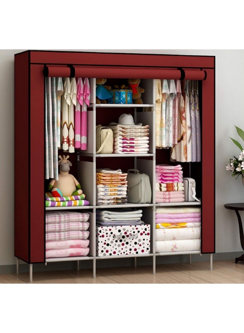 بلومنغ تايم خزانة ملابس بسيطة غير منسوجة، سهلة التركيب، مزودة بقسم تخزين، لون عنابي - Image 4