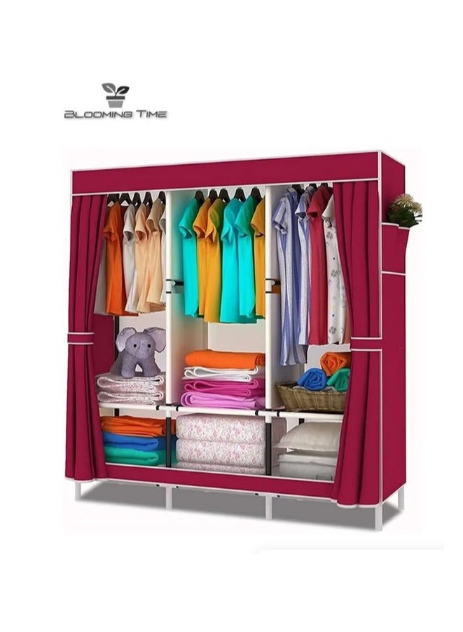 بلومنغ تايم خزانة ملابس بسيطة غير منسوجة، سهلة التركيب، مزودة بقسم تخزين، لون عنابي - Image 1