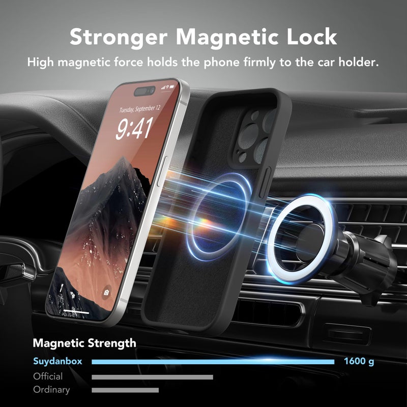SuydanBox Magnetic for iPhone 13 Pro Case, Compatible with MagSafe, [Full Camera Protection][Screen Protector] Silicone Shockproof Protective Phone Case for iPhone 13 Pro 6.1", Black - Image 3