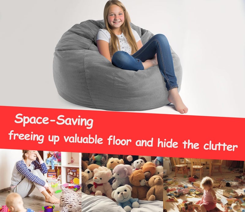 Dafftos Stuffed Animal Storage Bean Bag Chair Corduroy Toy Cover Organize Plush Toys and Textiles Perfect Ultra Soft Sack Bean Bag (No Filler) Gray - Image 4