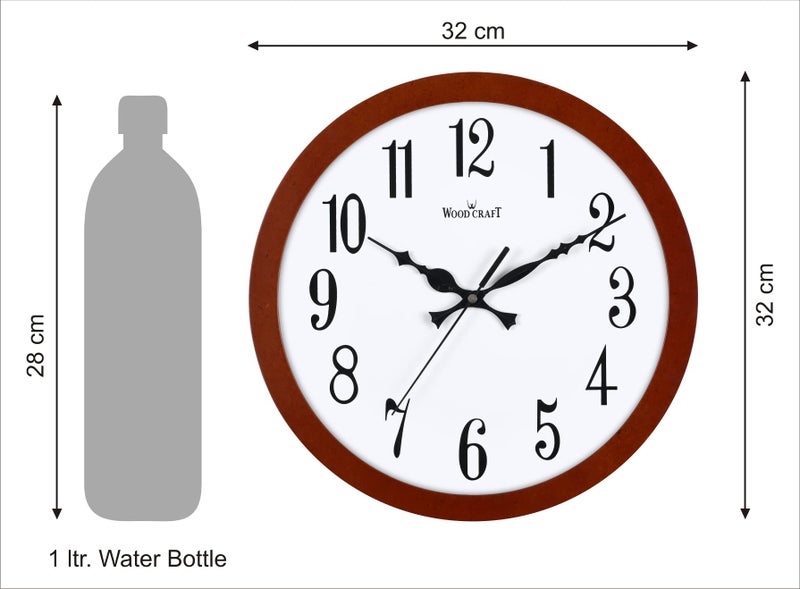 Wood Craft WS-1008: Wooden, Modern Wall Clock - 32cm x 32cm x 4cm (Size - Medium), Brown Frame-White Dial, Round - Image 3