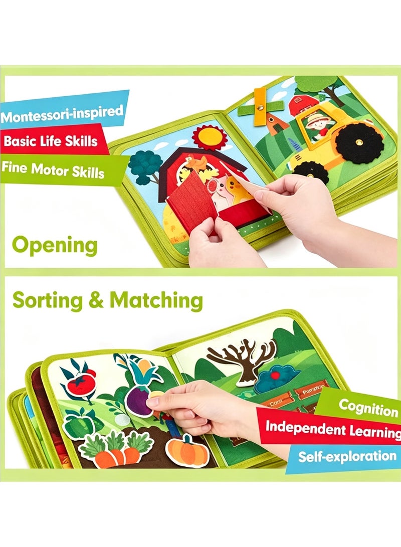 Montessori Farm Busy Book for Toddlers 1-3 Years Old - 20-in-1 Educational Activity Quiet Board Toy - Image 2