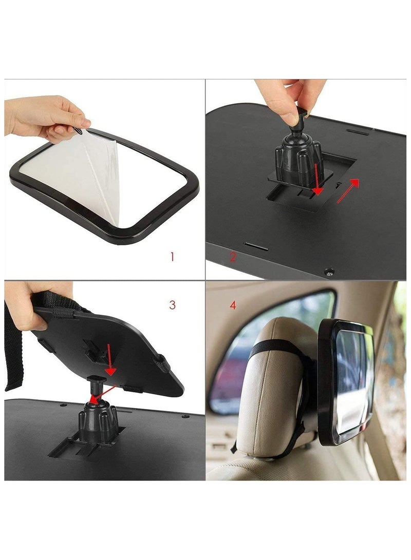 Adjustable Belt Back Seat Car Inner Mirror Square Rear View Headrest Mount Safety Baby Kids Monitor 360 Degree Adjustable Baby Car Backseat Mirror Facing Rear Seat Car Styling - Image 4