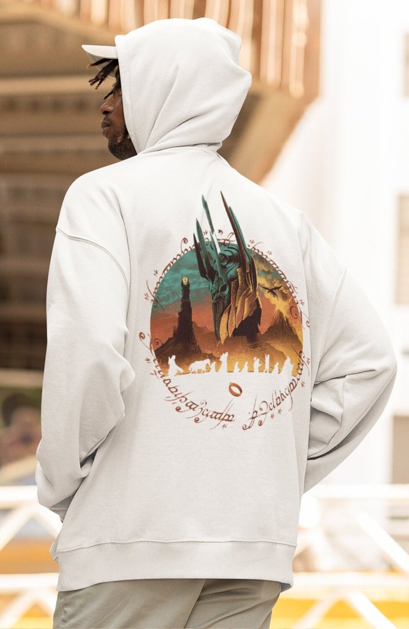 Fuddy Moda Lord Of Rings Back Printed Hooded Sweatshirt, Oversize Lord Of The Rings Printed Hoodie - Image 2