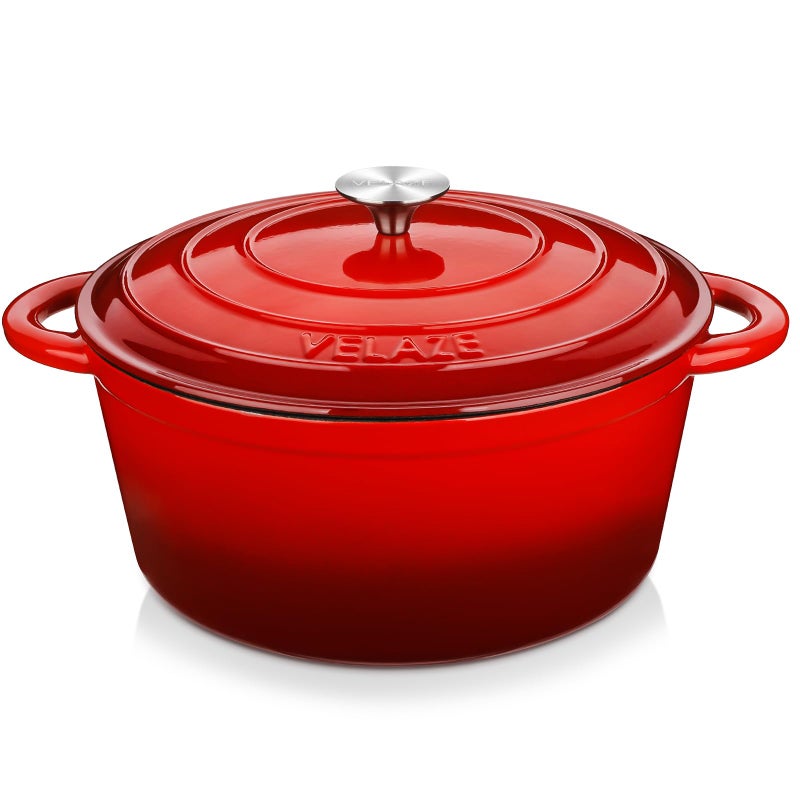 Velaze 75 QT Dutch Oven Pot with Lid Enameled Cast Iron Dutch Oven with Dual Handles for Sourdough Bread Baking Cooking Nonstick Enamel Coated Cookware RED