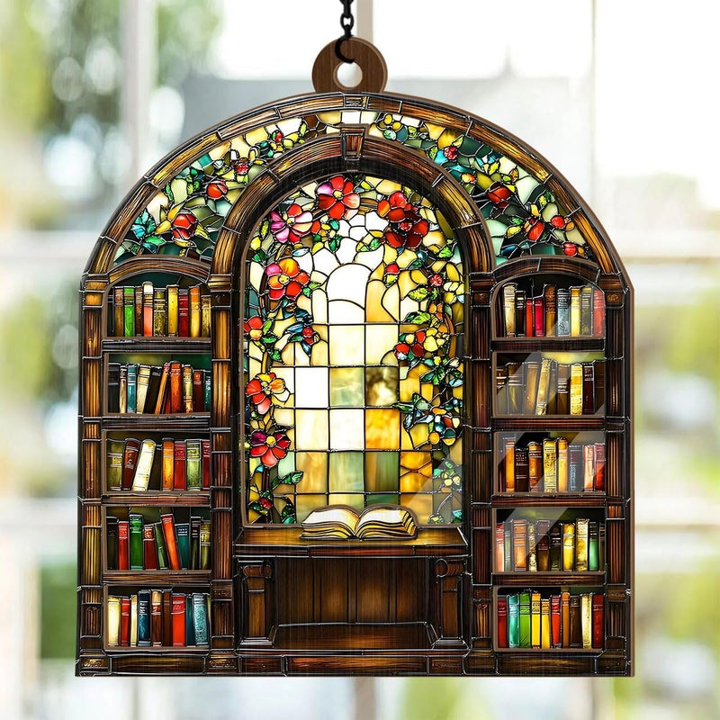 Jesuspirit - Window Hanging Suncatcher – Crystal Clear Acrylic & Wood Sun Catcher for Home Decor, for Women (Library Bookshelf, 6 Inches) - Image 2
