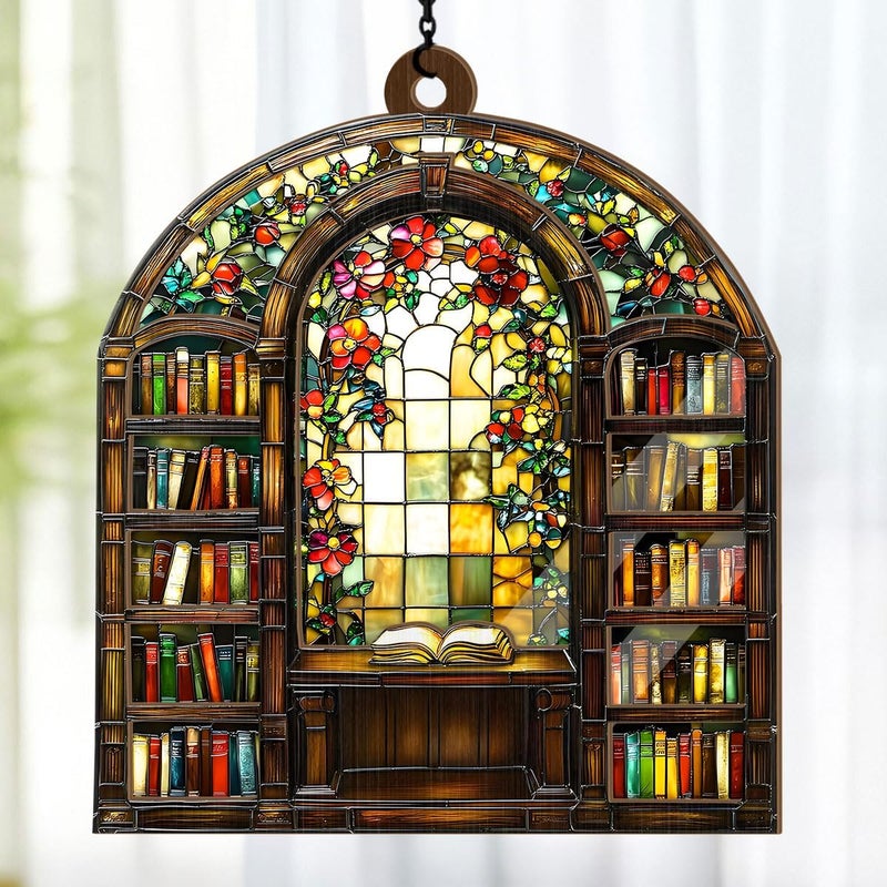 Jesuspirit - Window Hanging Suncatcher – Crystal Clear Acrylic & Wood Sun Catcher for Home Decor, for Women (Library Bookshelf, 6 Inches) - Image 5
