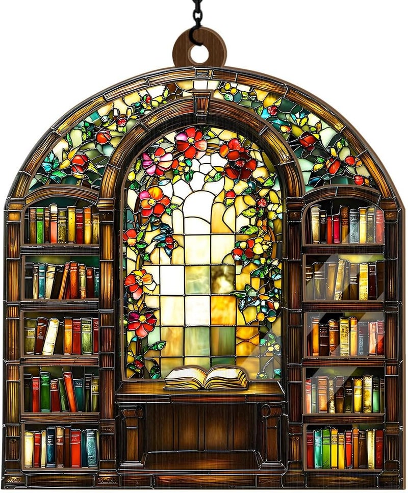 Jesuspirit - Window Hanging Suncatcher – Crystal Clear Acrylic & Wood Sun Catcher for Home Decor, for Women (Library Bookshelf, 6 Inches) - Image 1