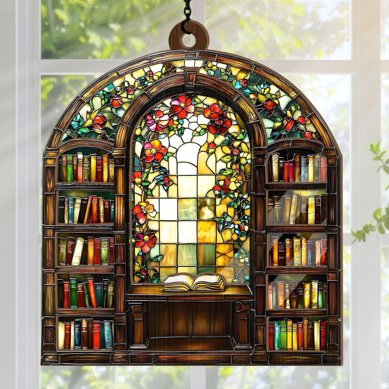 Jesuspirit - Window Hanging Suncatcher – Crystal Clear Acrylic & Wood Sun Catcher for Home Decor, for Women (Library Bookshelf, 6 Inches) - Image 3