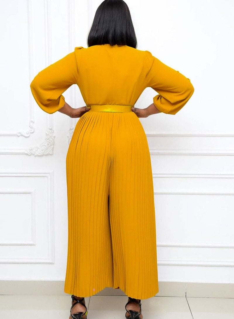 Loquat Women's Solid Color Long Sleeve Pleated Oversize Jumpsuit - Image 2