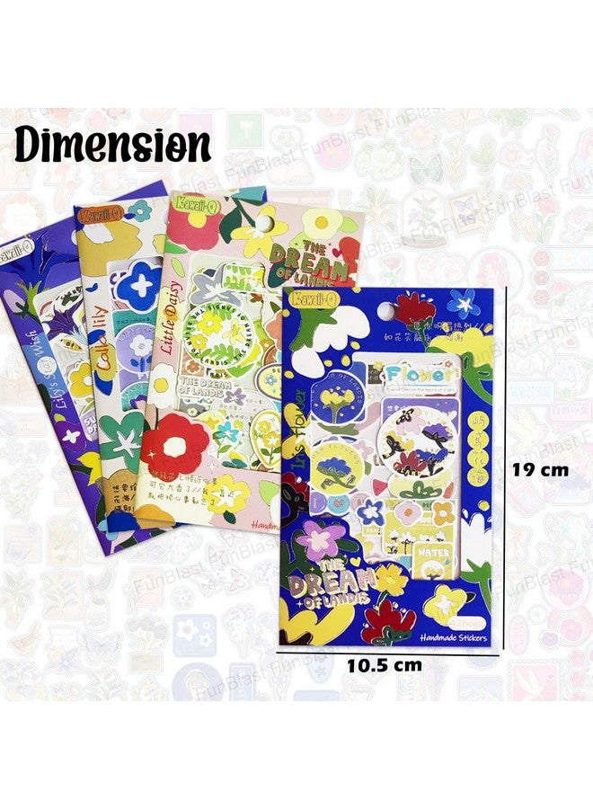 فنبلاست مجموعة ملصقات FunBlast Kawaii - 16 ورقة (100+ قطعة) ملصقات ثلاثية الأبعاد DIY للبنات، ملصقات جمالية، ملصقات للتدوين، سكرابوكينغ، مجموعة ملصقات لطيفة (زهور - 4 × 4 = 16 ورقة) - Image 2