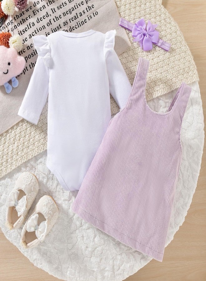 KOZBY Preemie Baby Girl Suspender Corduroy Skirt Dresses 3D Embroidered Floral Pattern Long Sleeves Outfits Fall Winter Spring 3Pcs Clothes Purple - Image 5