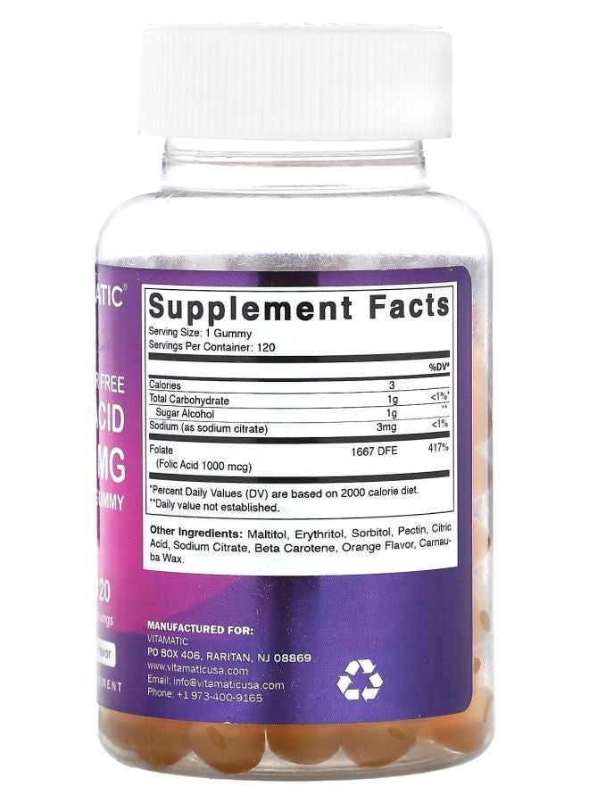 Vitamatic حمض الفوليك الطبيعي بدون سكر برتقال 1 ملغ 120 جيمي - Image 2