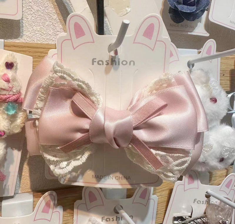 Loquat Chic Lace Bow Hair Tie Elastic Band Fashion 1069 pink lace hair clip