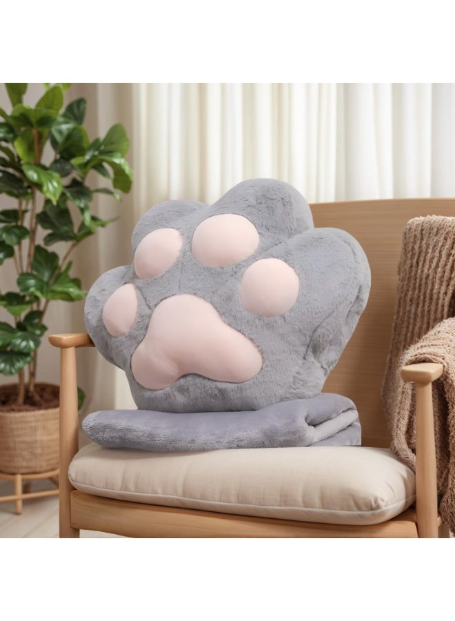 بطانية وسادة مخلب القطة 3 في 1 مع جيوب لتدفئة اليدين، وسادة ناعمة من القطيفة، بطانية قيلولة قابلة للطي ووسادة يد دافئة للمنزل والمكتب والسيارة والسفر، وسادة استرخاء متعددة الاستخدامات بسحاب (رمادي) - Image 1