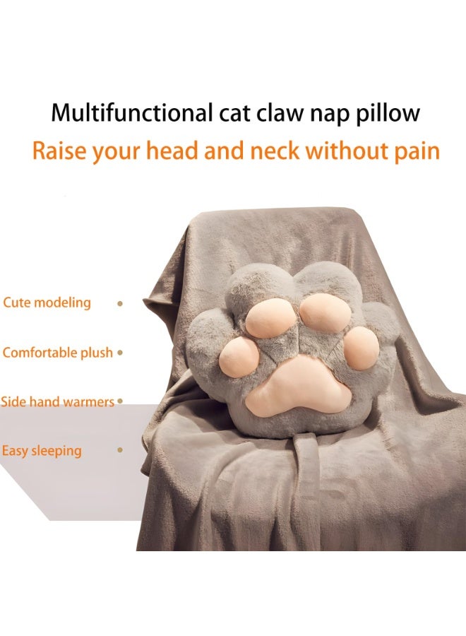 بطانية وسادة مخلب القطة 3 في 1 مع جيوب لتدفئة اليدين، وسادة ناعمة من القطيفة، بطانية قيلولة قابلة للطي ووسادة يد دافئة للمنزل والمكتب والسيارة والسفر، وسادة استرخاء متعددة الاستخدامات بسحاب (رمادي) - Image 2