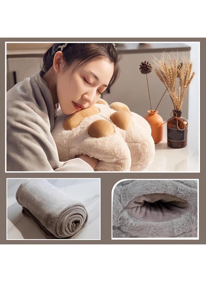 بطانية وسادة مخلب القطة 3 في 1 مع جيوب لتدفئة اليدين، وسادة ناعمة من القطيفة، بطانية قيلولة قابلة للطي ووسادة يد دافئة للمنزل والمكتب والسيارة والسفر، وسادة استرخاء متعددة الاستخدامات بسحاب (رمادي) - Image 3
