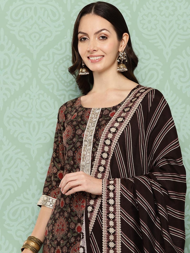 Libas Women's Silk Blend Kurta Sets (34619_Brown - Image 4