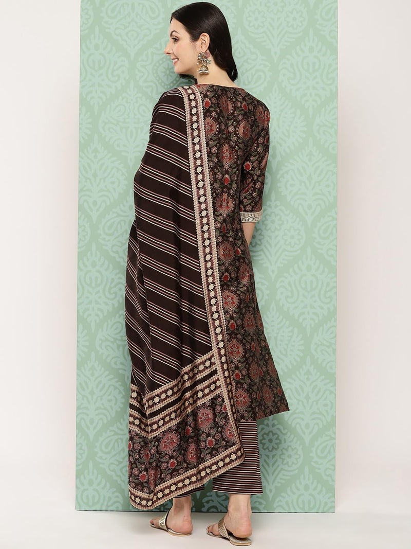 Libas Women's Silk Blend Kurta Sets (34619_Brown - Image 3