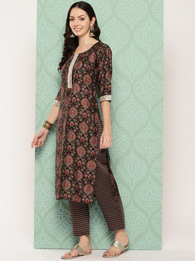 Libas Women's Silk Blend Kurta Sets (34619_Brown - Image 2